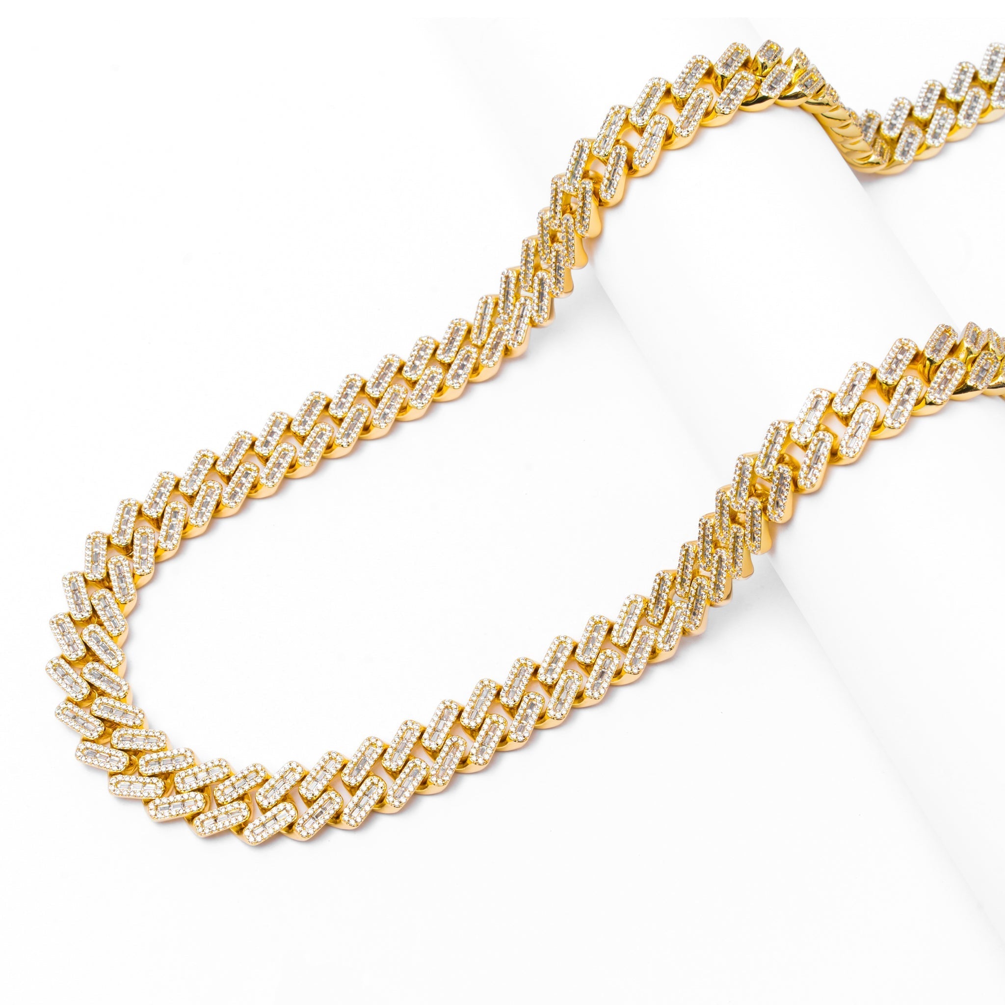 Big Daddy 12MM Baguette Iced Out Rhombus Cuban Gold Chain - Chain