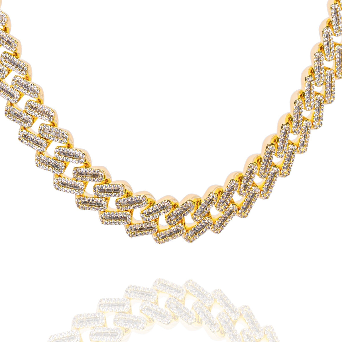 Big Daddy 12MM baguette iced out rhombus Cuban gold chain with cubic zirconia stones