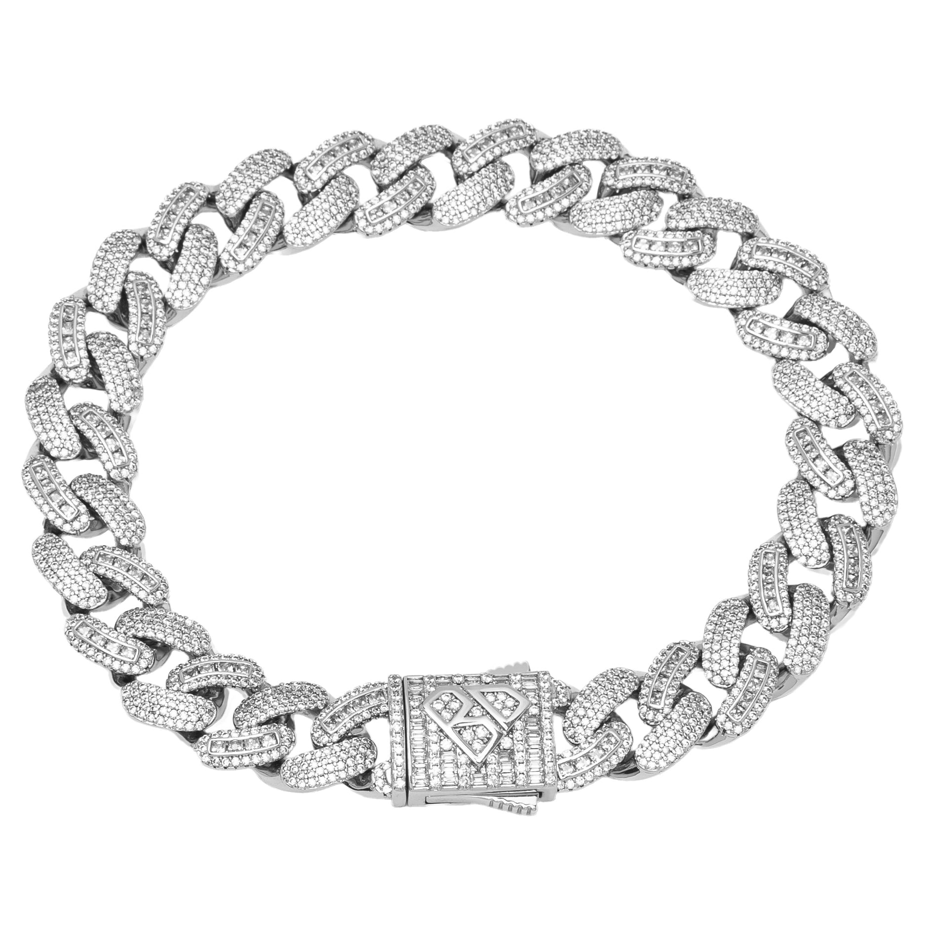 Big Daddy 12MM Baguette Iced Out Rhombus Cuban Silver Bracelet - Bracelet