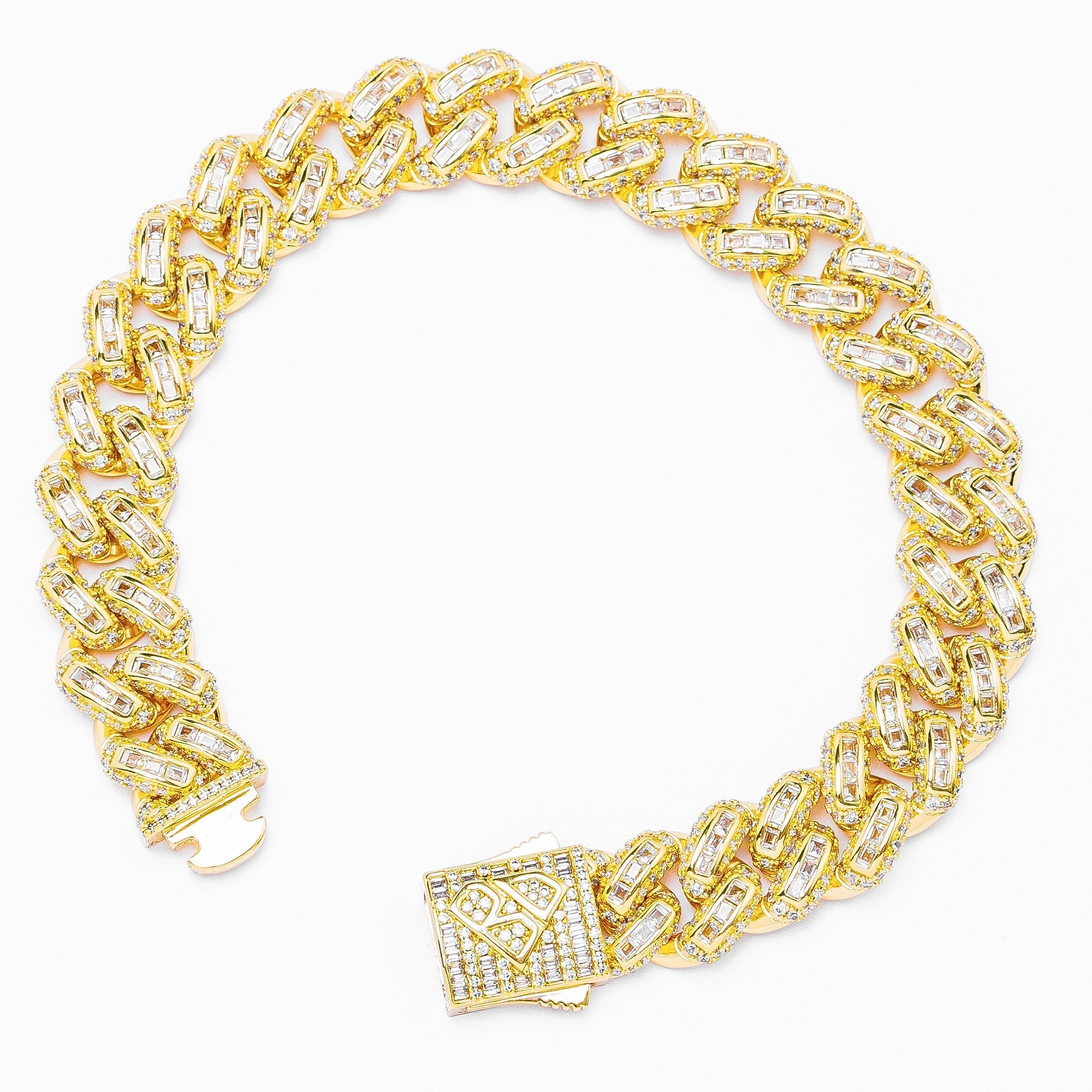 Big Daddy 12MM Baguette Miami Cuban Link Gold Iced Out Bracelet