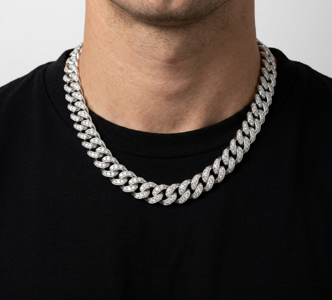 Big Daddy 12MM Bling Cuban Link Silver Iced Out Chain