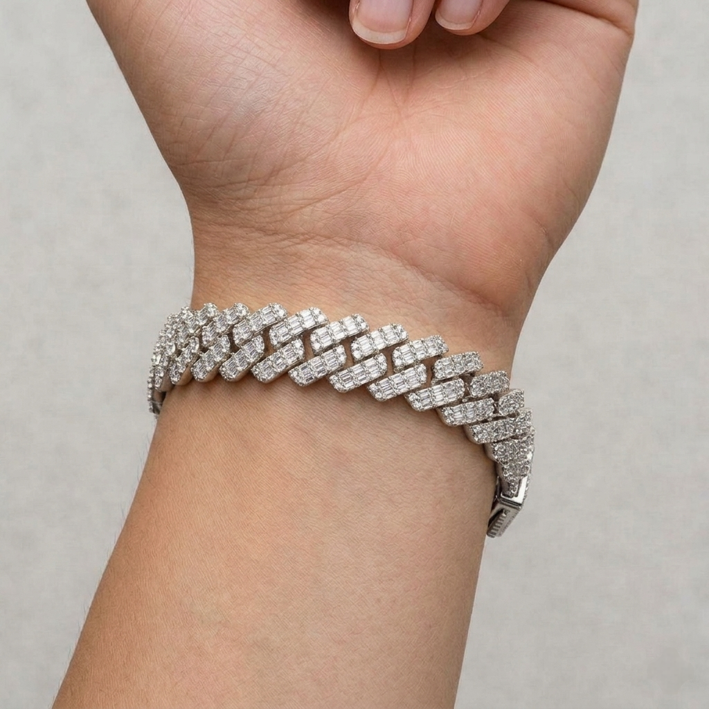 Big Daddy 12MM Cuban Baguette Diamond Silver Iced Out Bracelet