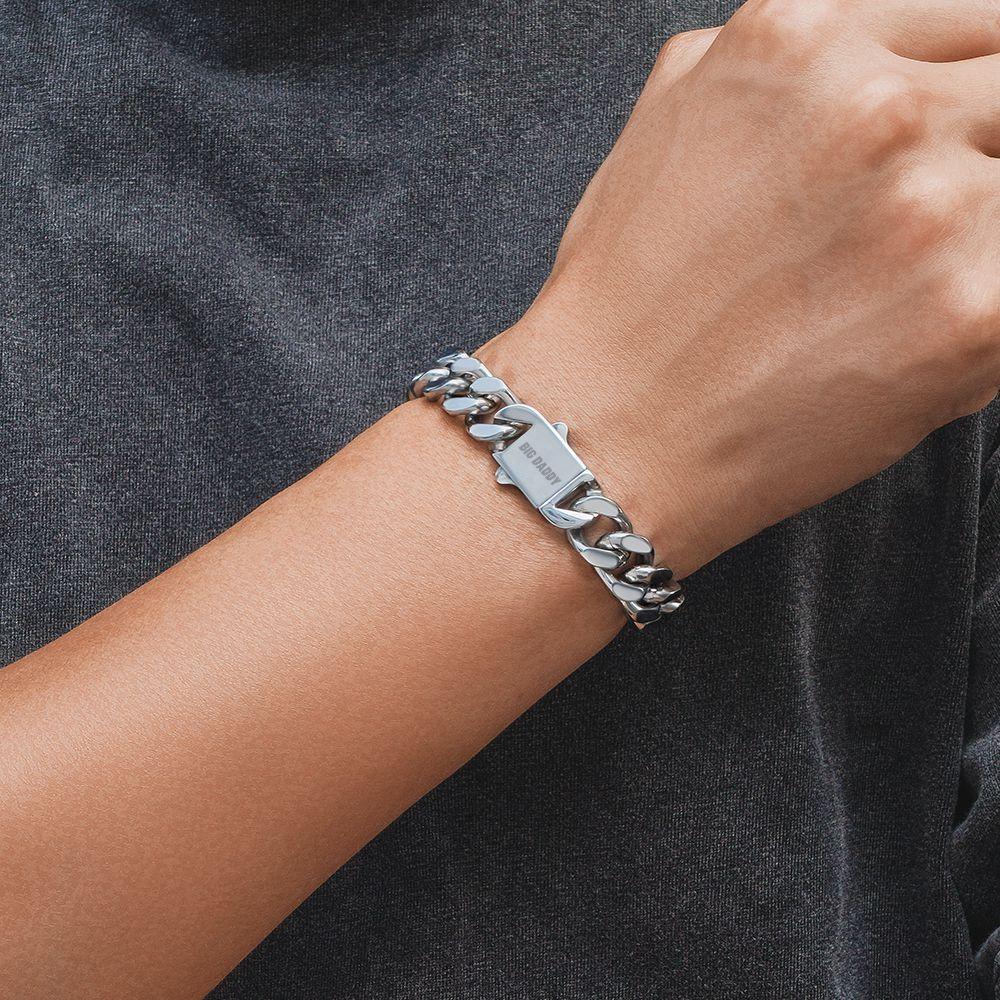 12mm Cuban chain silver bracelet worn on wrist