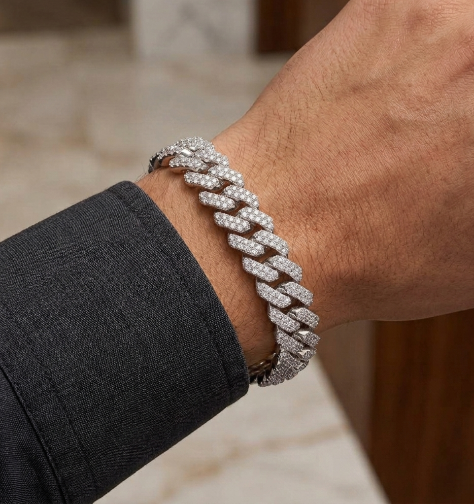 Big Daddy 12MM Full Iced Out Cuban Silver Bracelet