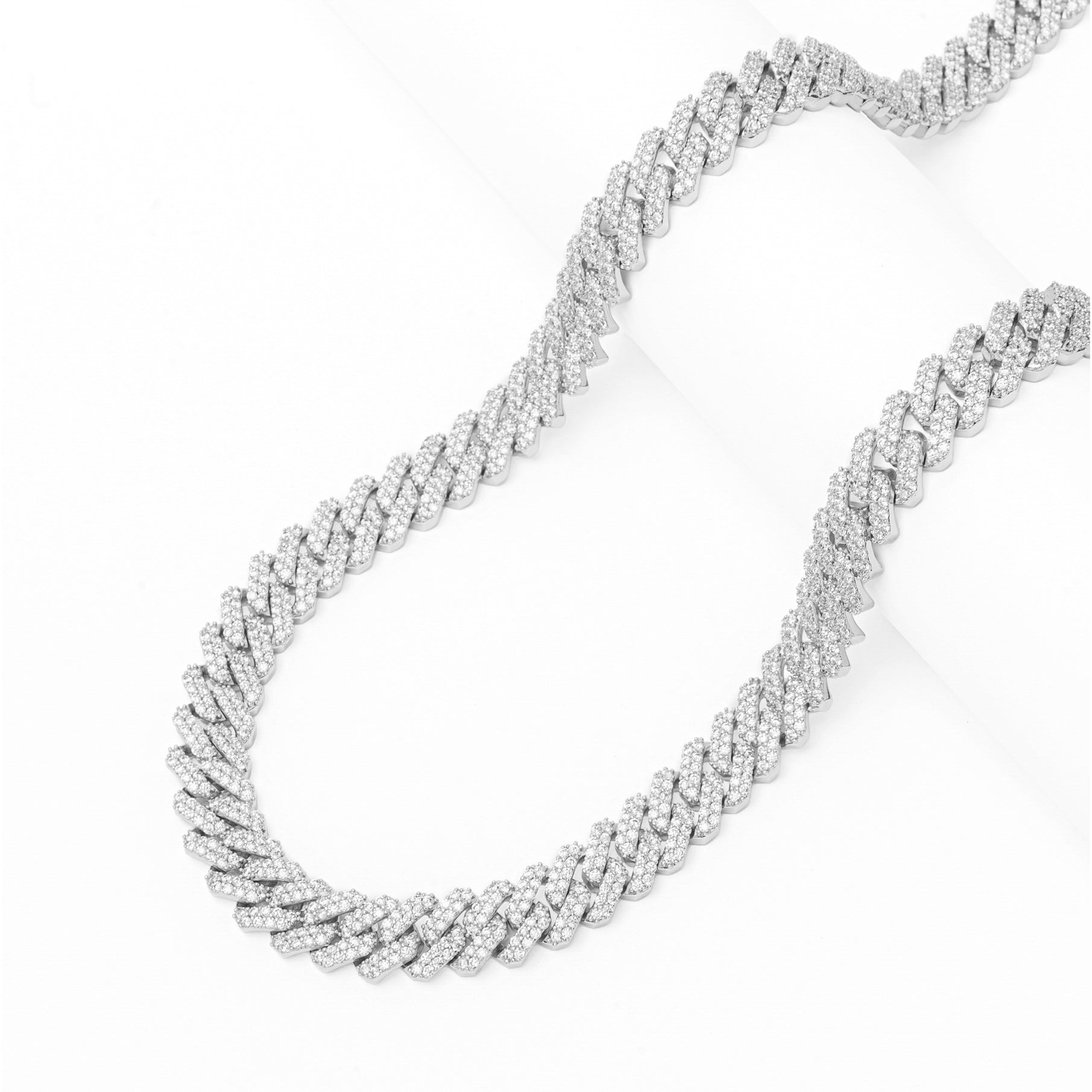 Big Daddy 12MM Full Iced Out Cuban Silver Chain - Chain