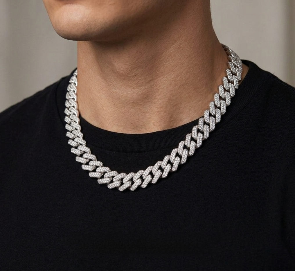 Big Daddy 12MM Full Iced Out Cuban Silver Chain