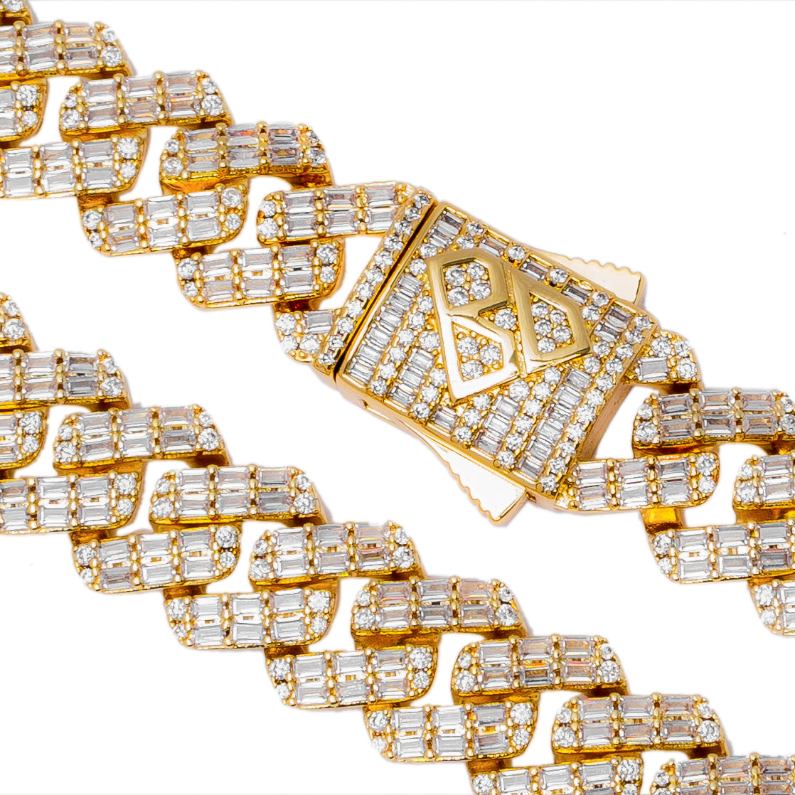 Big Daddy 12MM Gold & Baguette Diamond Prong Cuban Iced Out Chain