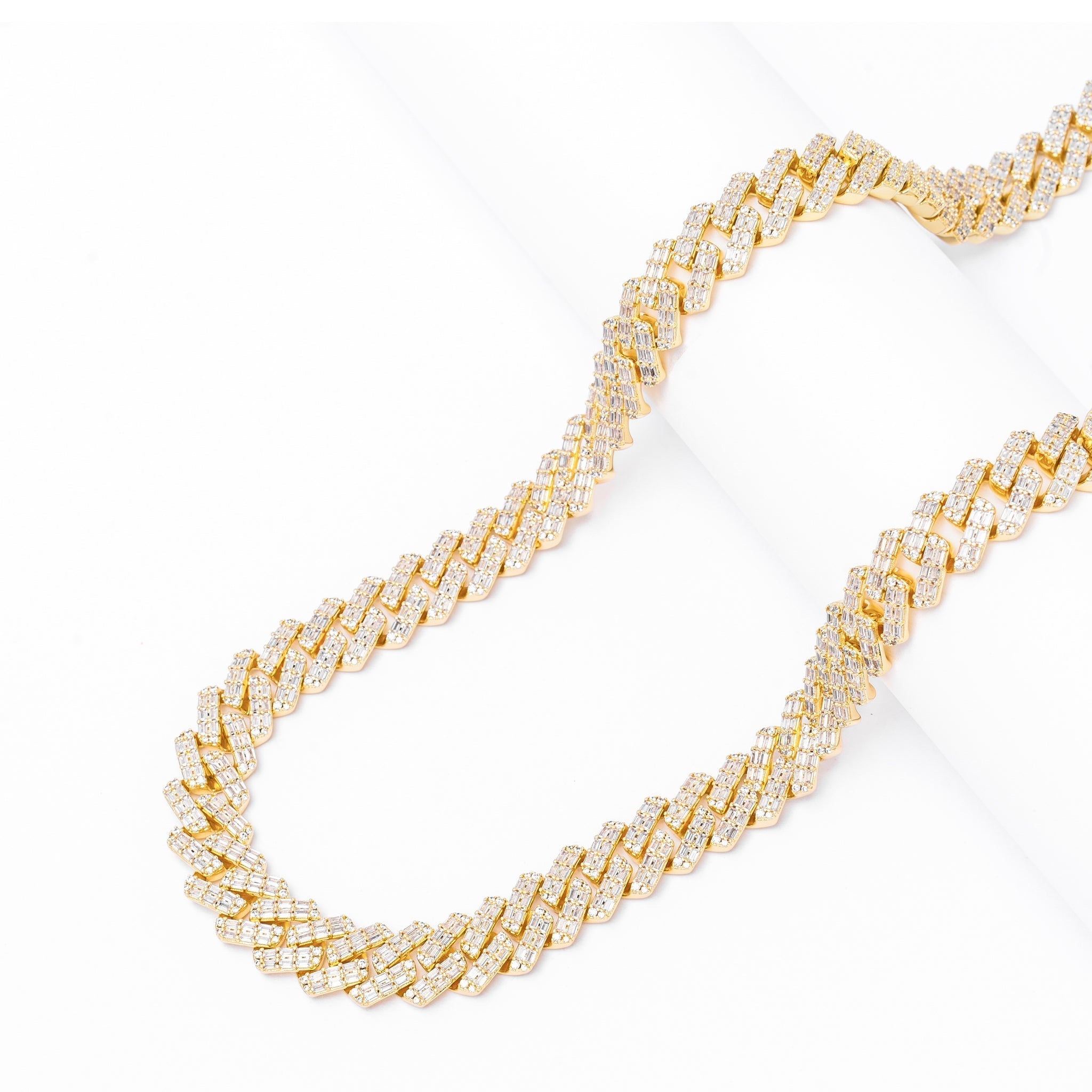 Big Daddy 12MM Gold & Baguette Diamond Prong Cuban Iced Out Chain