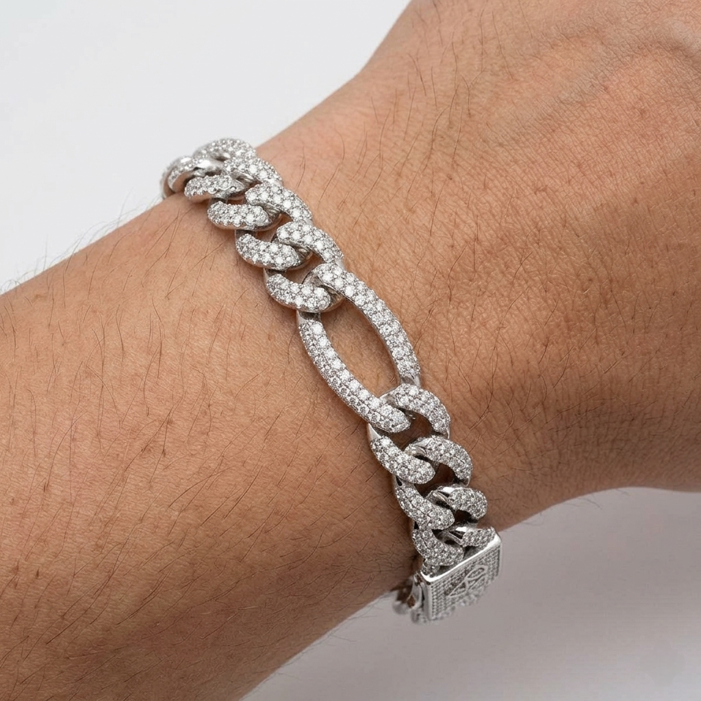 Big Daddy 12MM Hip Hop Iced Figaro Silver Bracelet