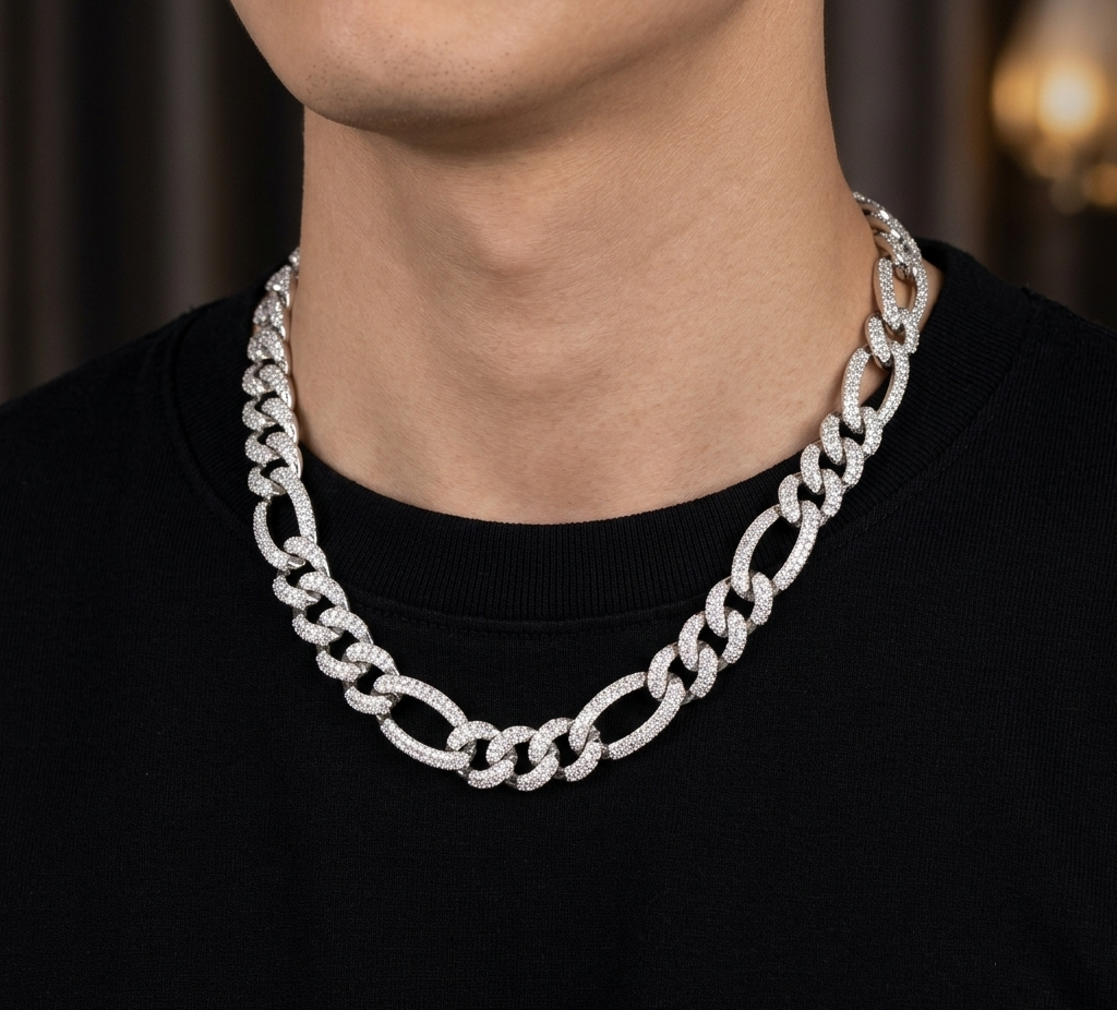 Big Daddy 12MM Hip Hop Iced Figaro Silver Chain