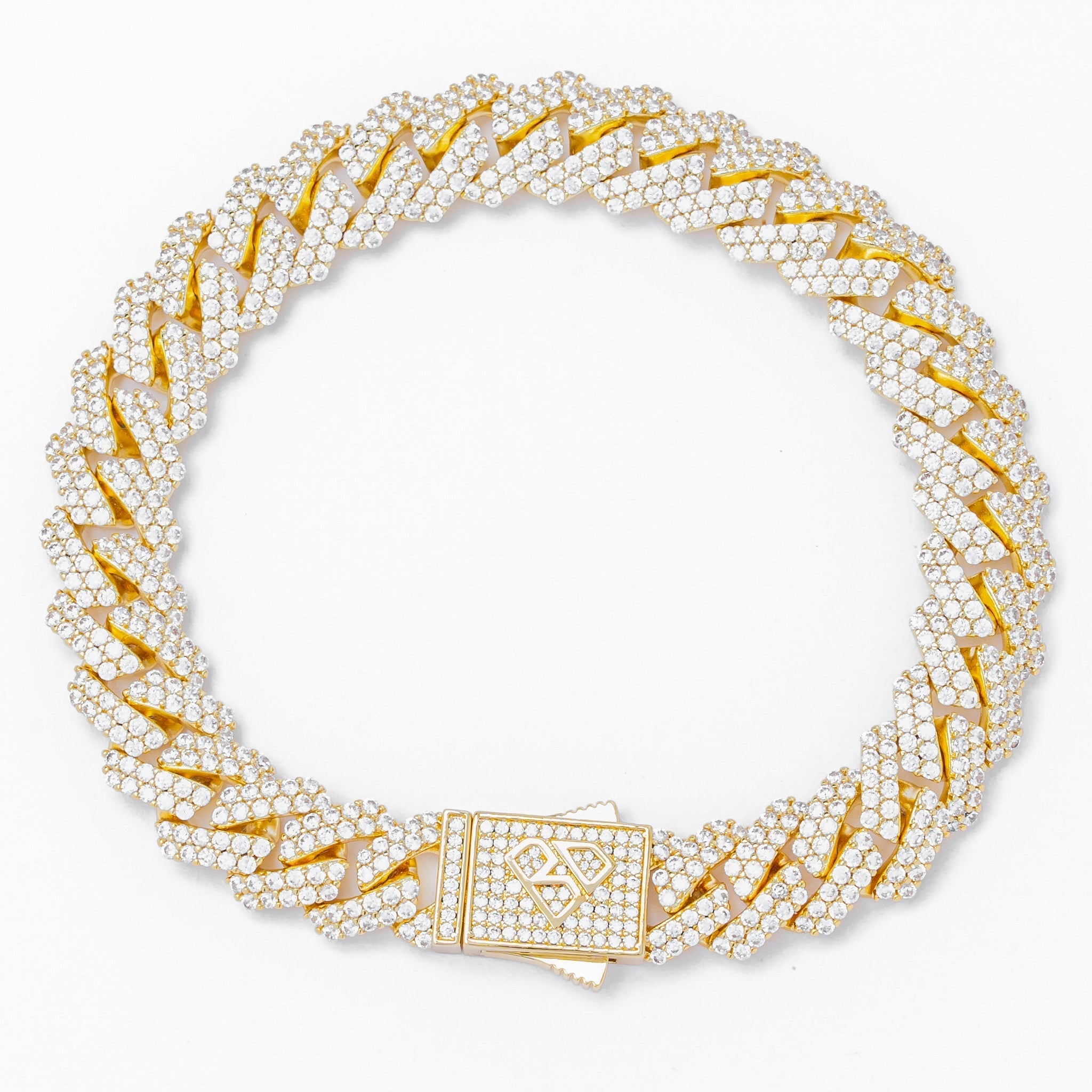 Big Daddy 12MM Straight Edge Cuban Diamond Gold Iced Out Bracelet