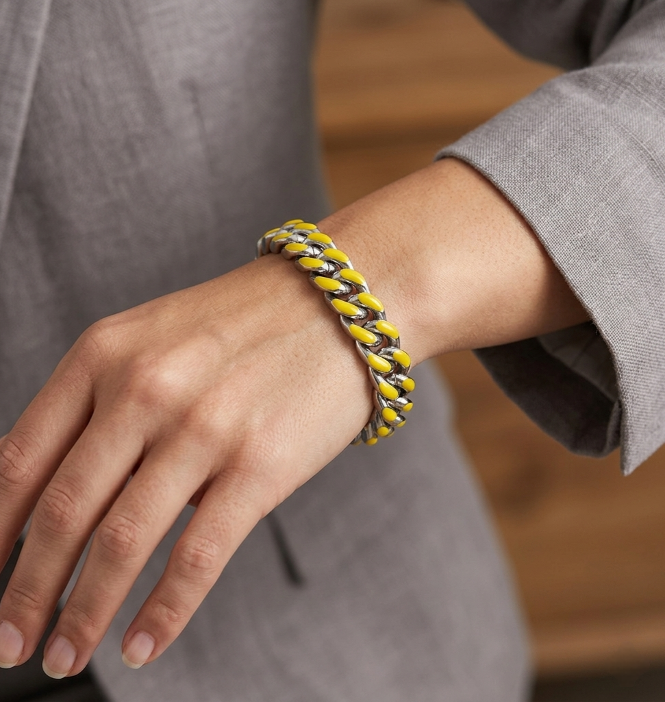 Big Daddy 13MM Enamel Yellow Steel Cuban Bracelet