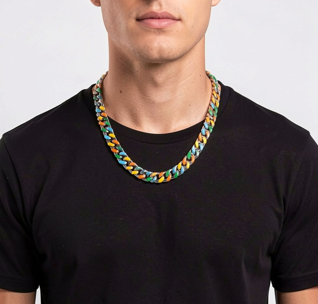 Big Daddy 13MM Mutli-colour Enamel Steel Cuban Chain
