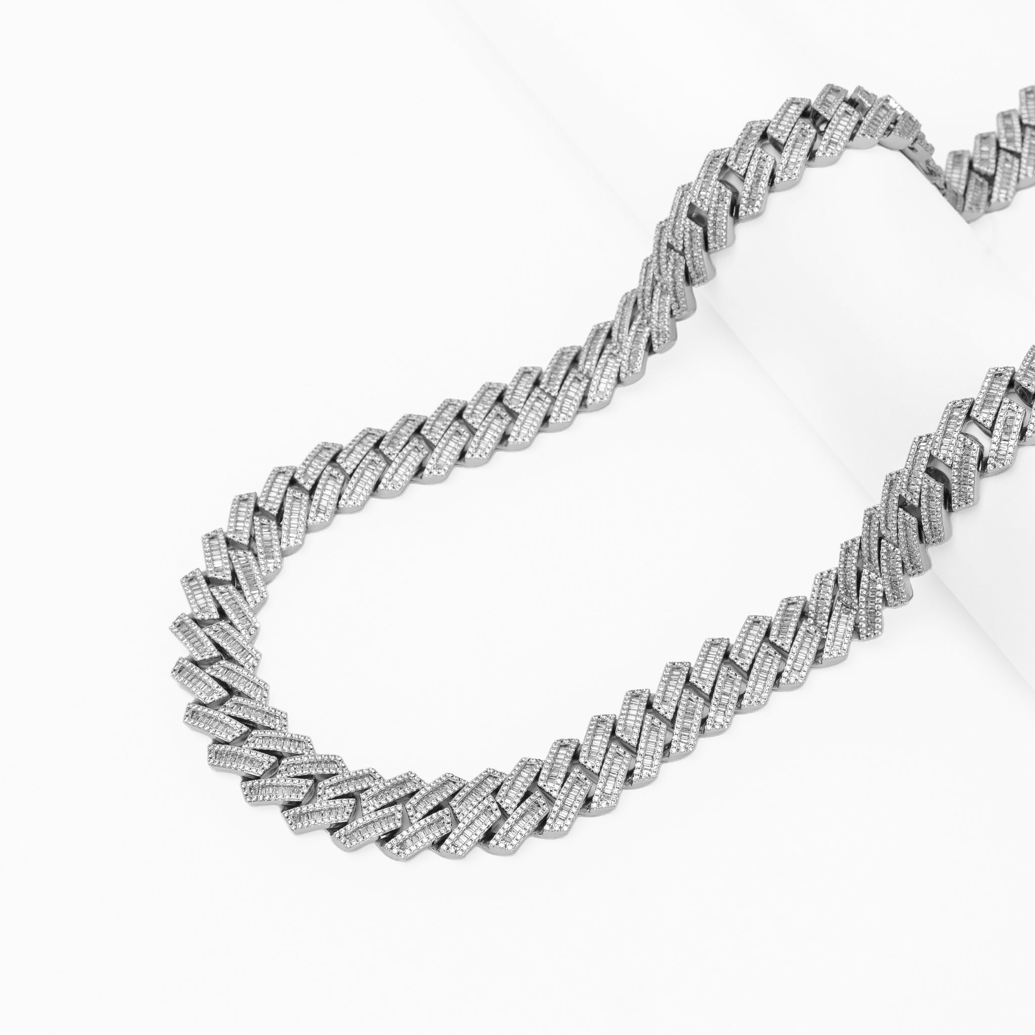 Big Daddy 16MM Baguette Iced Out Cuban Link Silver Chain - Chain