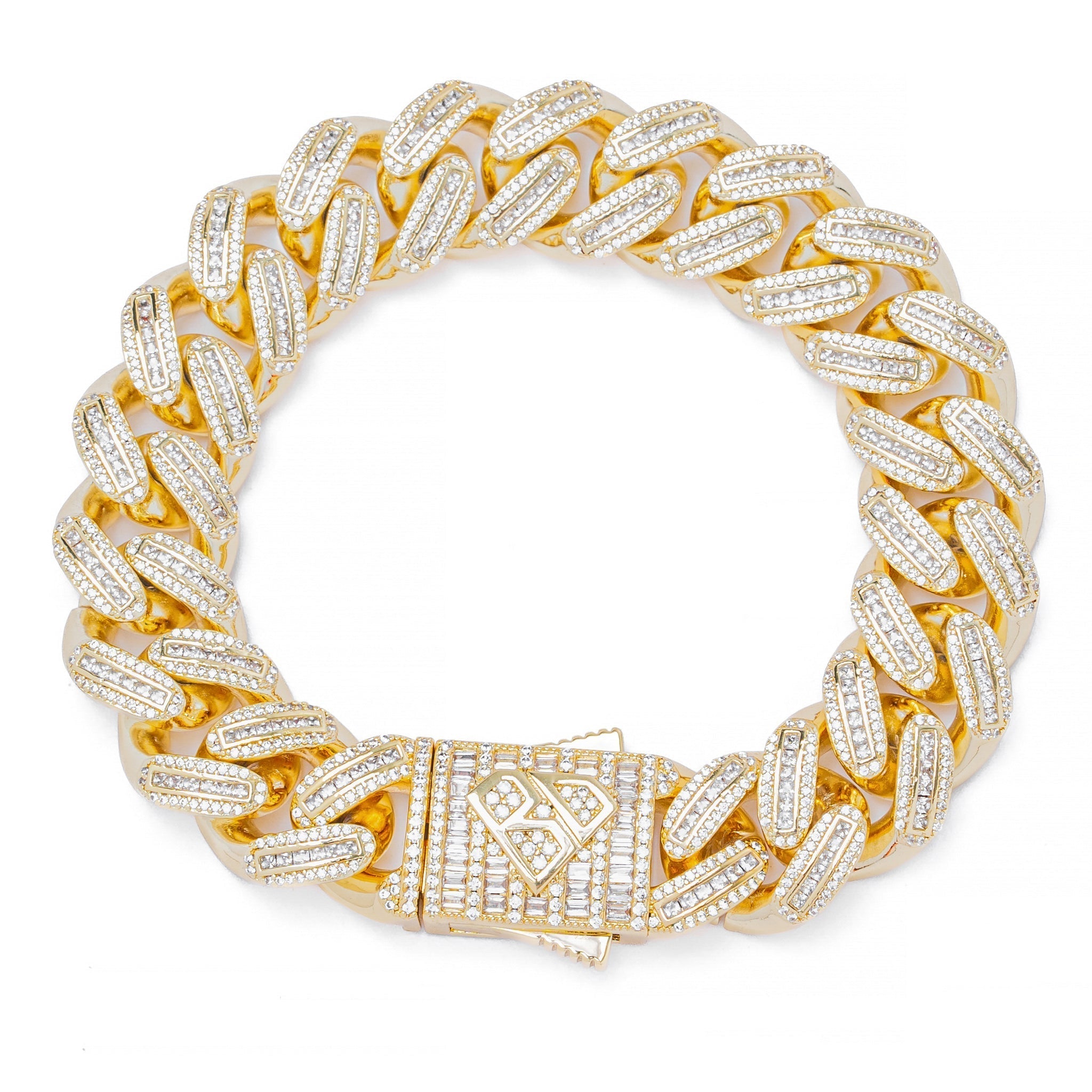 Big Daddy 18MM Baguette Gold Iced Out Cuban Link Bracelet - Bracelet