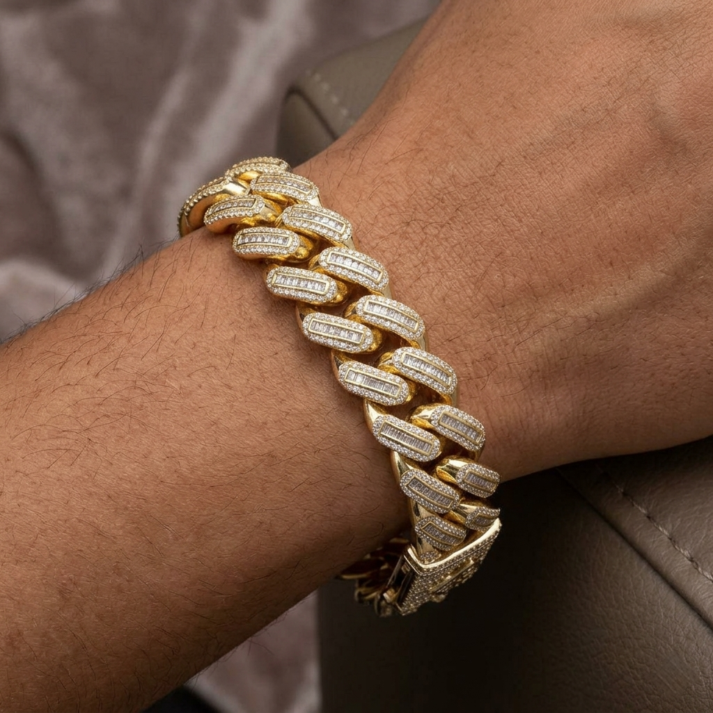 Big Daddy 18MM Baguette Gold Iced Out Cuban Link Bracelet
