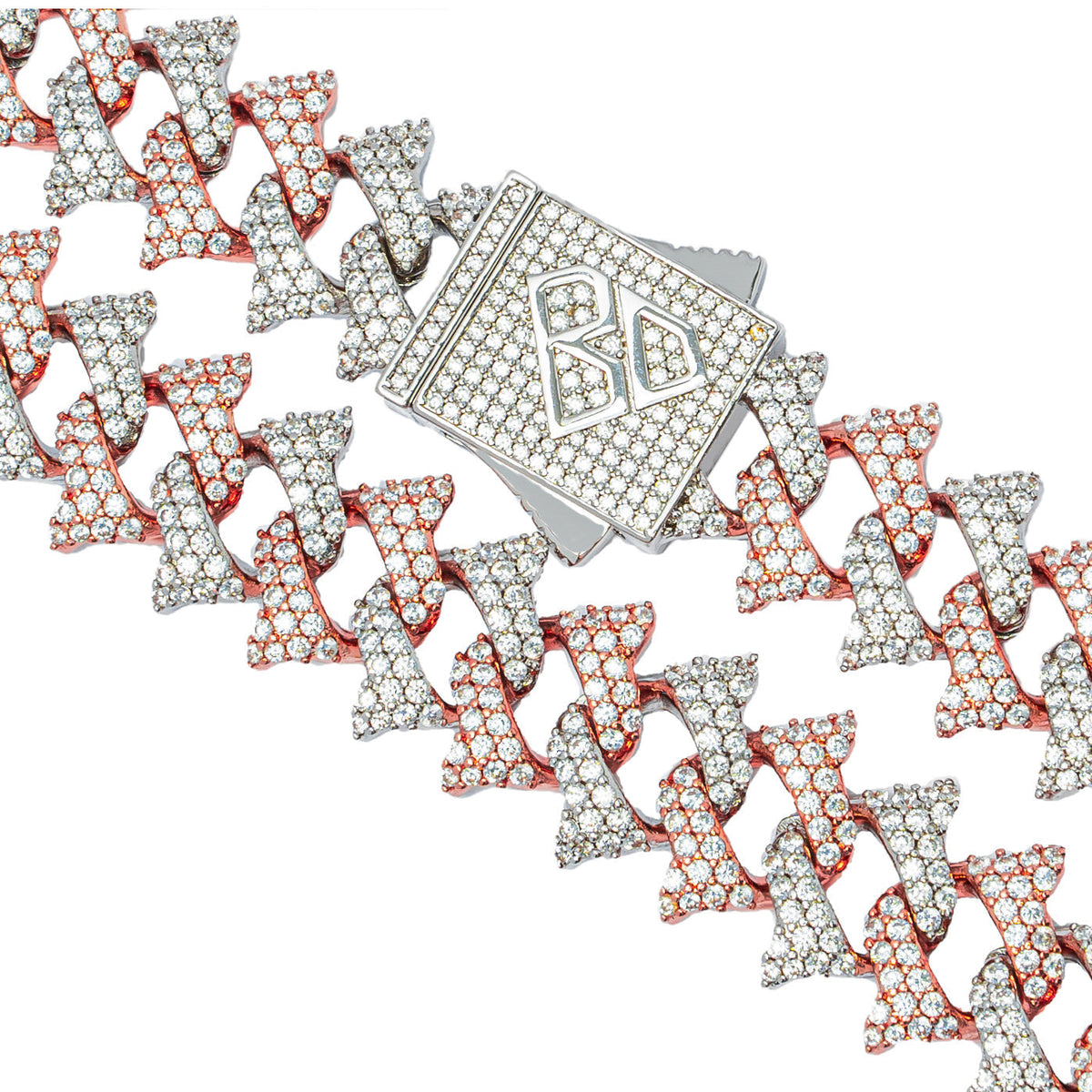 18MM two-tone spiked diamond chain with matching diamond clasp detail