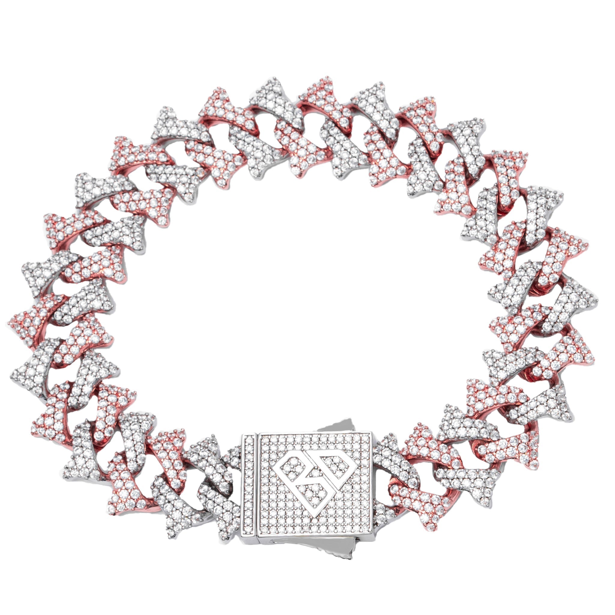 Big Daddy 18MM Solid Two-Tone Spiked Iced Out Diamond Bracelet