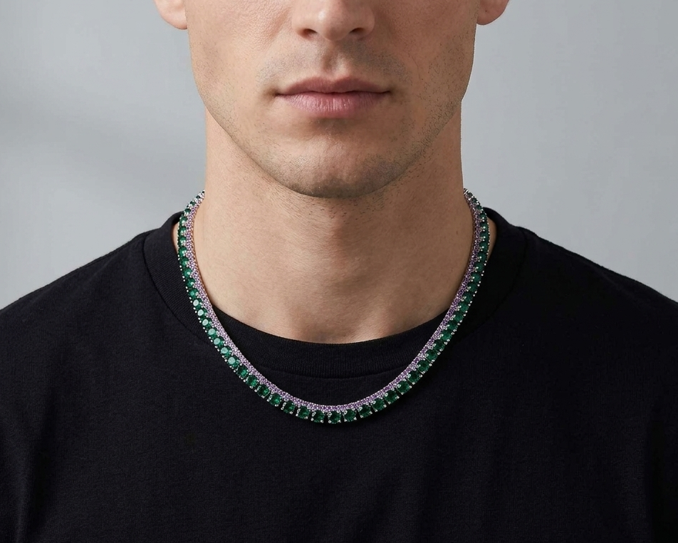 Big Daddy 4MM Silver Green & Ruby Iced Out Tennis Chain