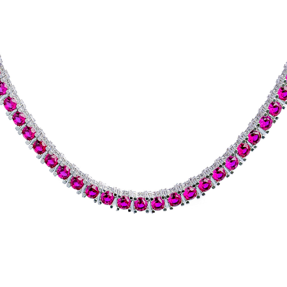 Big Daddy 4MM silver ruby tennis iced chain with alternating ruby and diamond stones