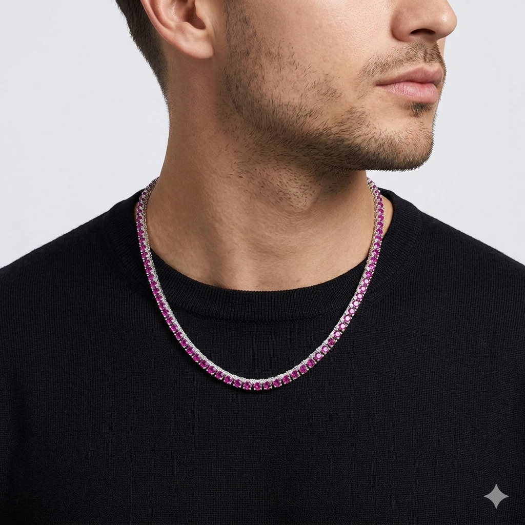 Big Daddy 4MM Silver Ruby Tennis Iced Out Chain