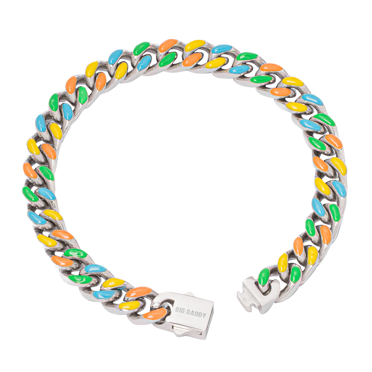 Big Daddy 8MM Cuban bracelet from angled view showing coloured enamel links and clasp