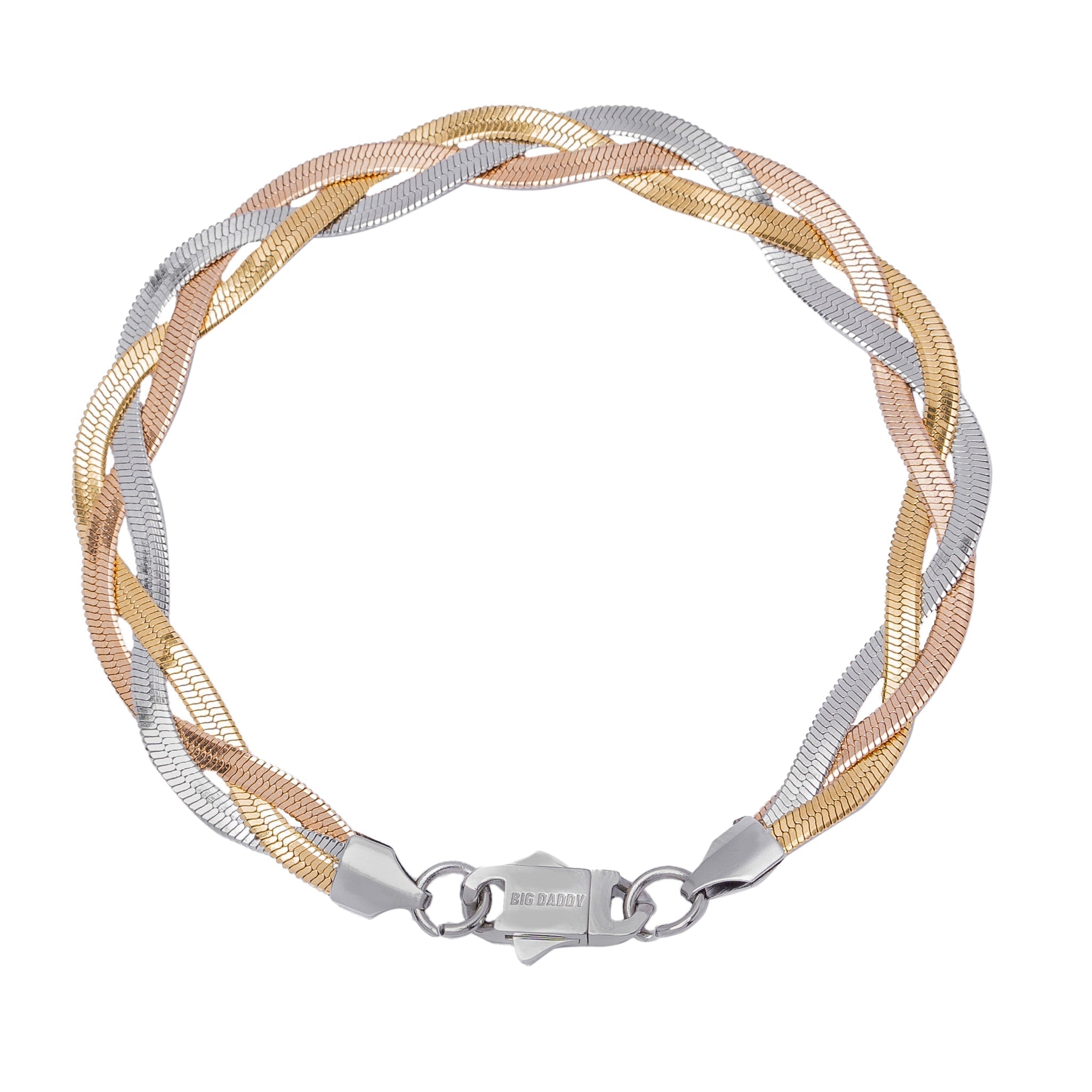 Big Daddy 8MM two-tone flat herringbone bracelet with gold and silver links and clasp