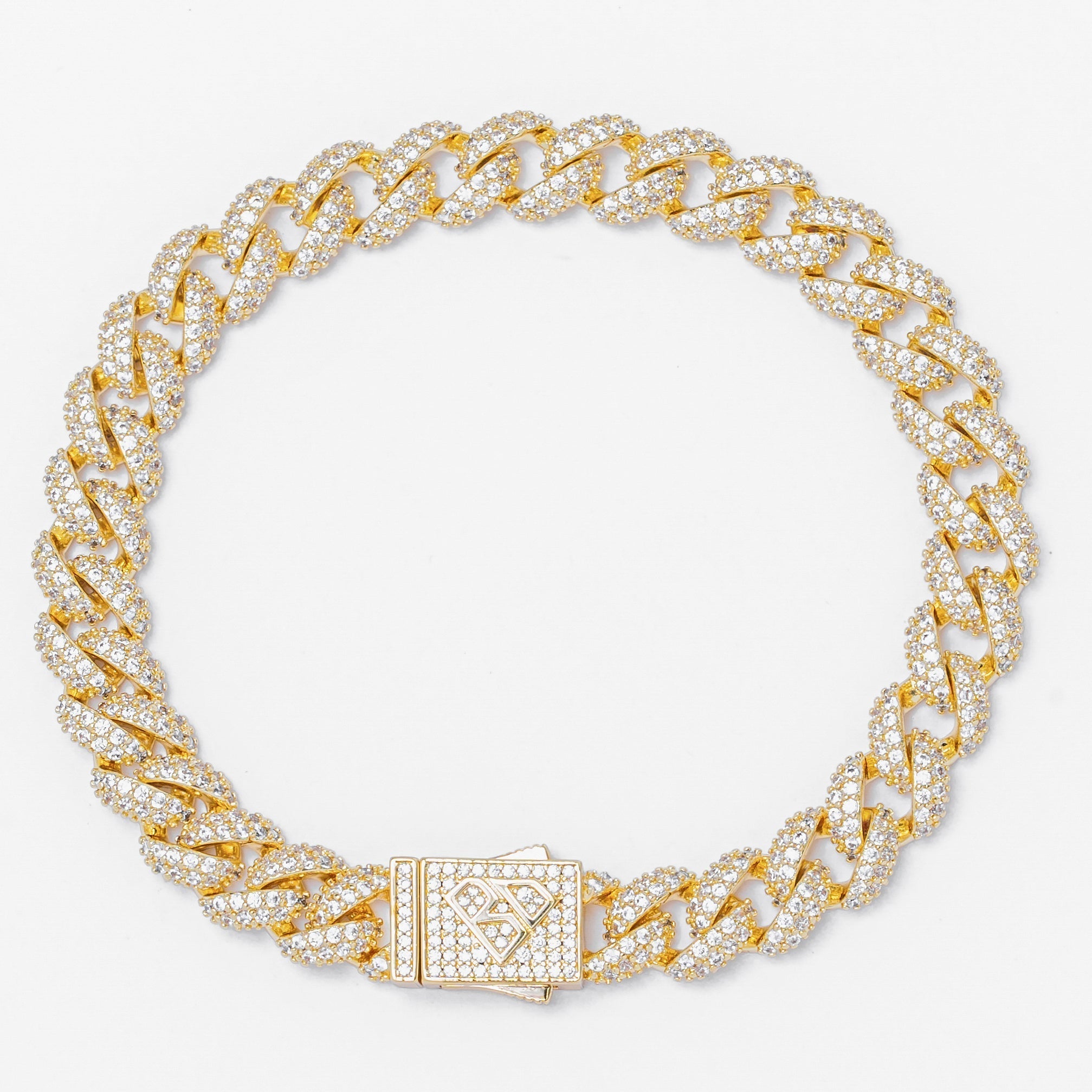 Big Daddy 9MM diamond curb gold bracelet with diamond-studded links and matching clasp
