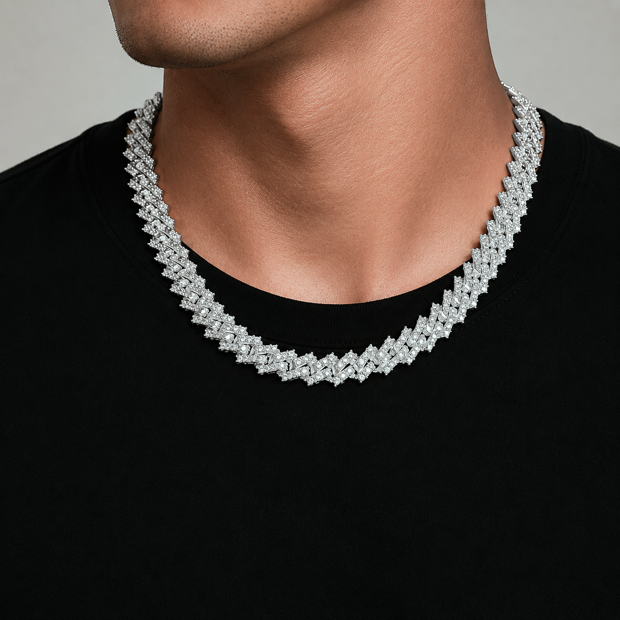 Big Daddy 9MM Diamond Prong Silver Cuban Link Iced Out Chain