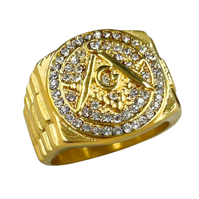Big Daddy Iced Out Masonic Gold Ring - Ring