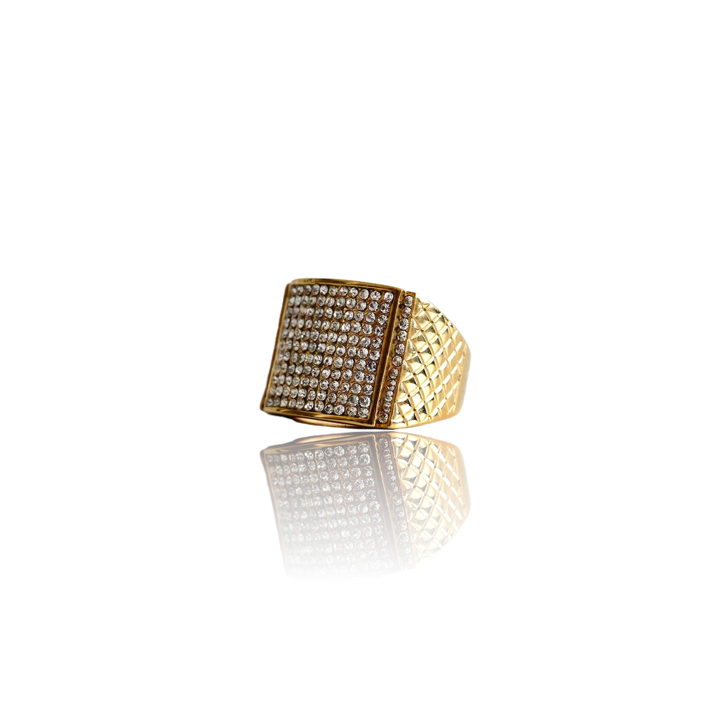 Big Daddy Iced Pave Square Gold Ring - Ring