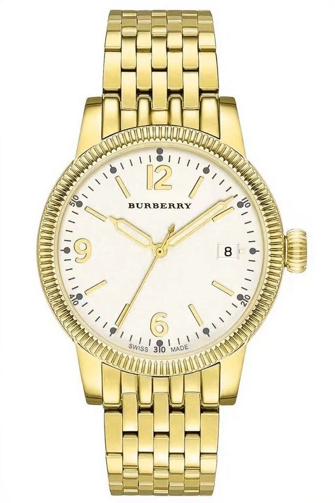 Burberry The City Check Stamped White Dial Gold Stainless Steel BU7873
