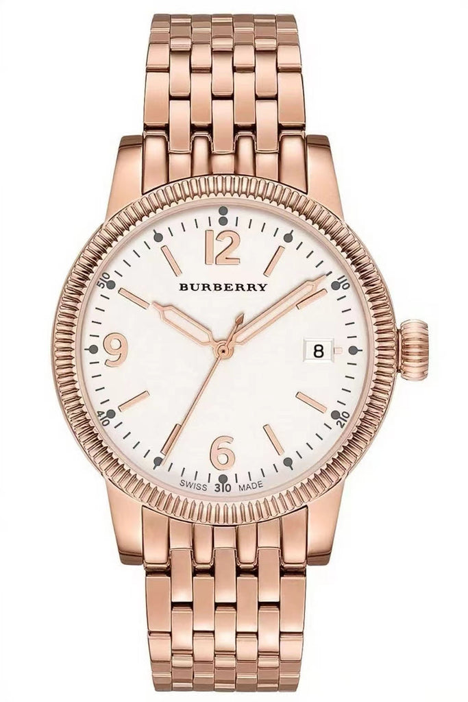 Burberry The City Check Pattern White Dial Rose Gold Stainless Steel BU7874
