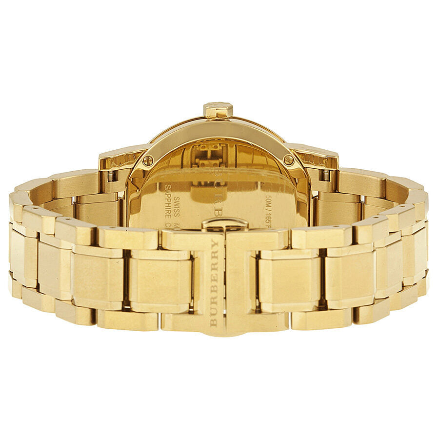 Burberry BU9103 caseback showing gold-tone solid link bracelet