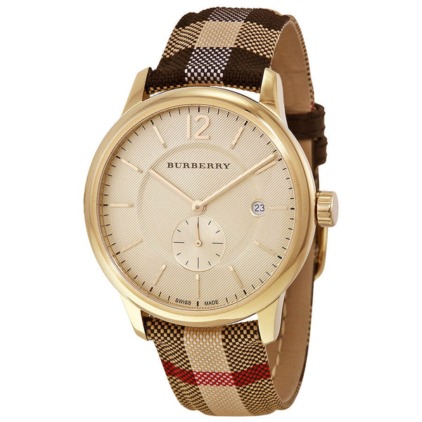 Burberry Honey Dial Honey Check Fabric-Coated Leather Unisex Watch BU10001 - Watches of Australia