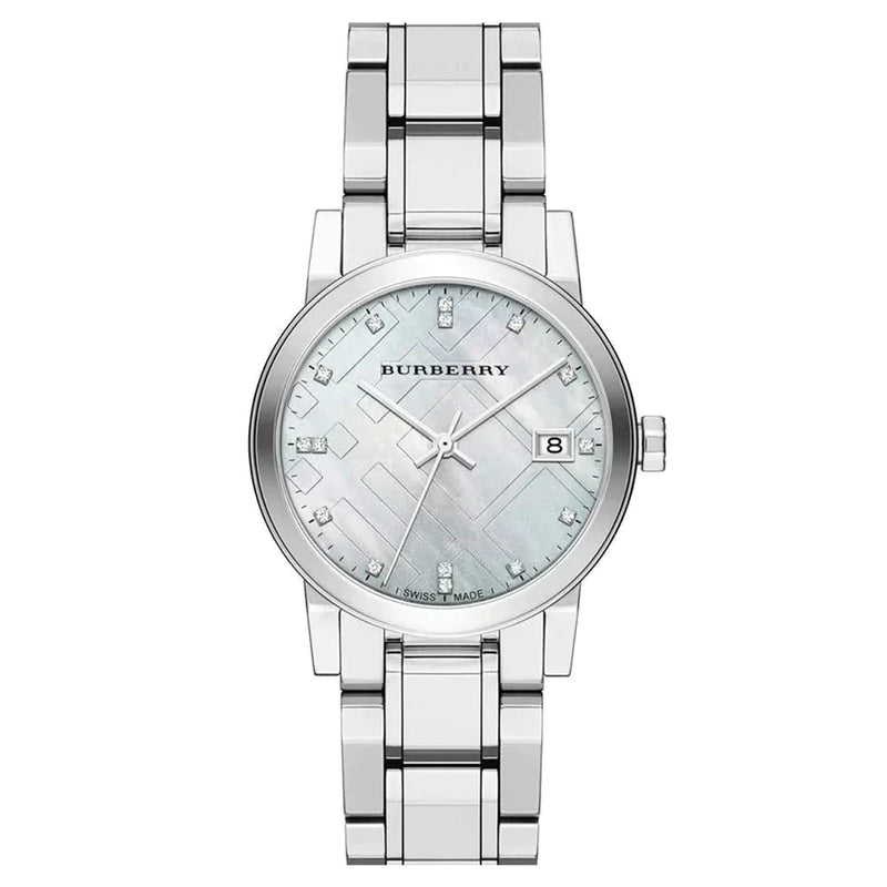 Burberry Silver Stainless Steel Mother Of Pearl Dial Women's Watch BU9125