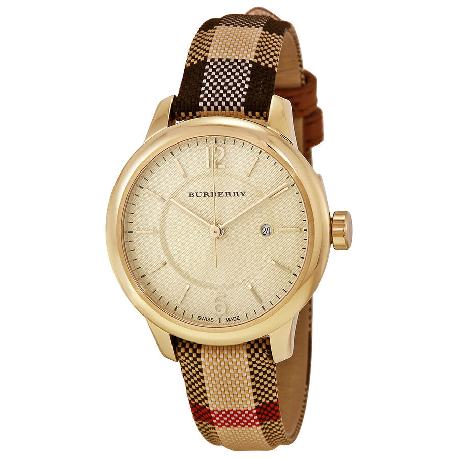 Burberry Stamped Dial Honey Check Fabric-Coated Leather Ladies Watch BU10104
