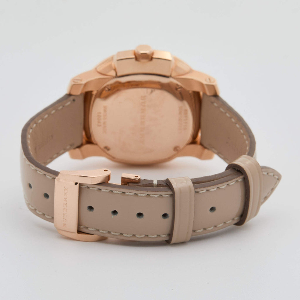 Burberry The Britain watch with grey leather strap and rose gold tone buckle