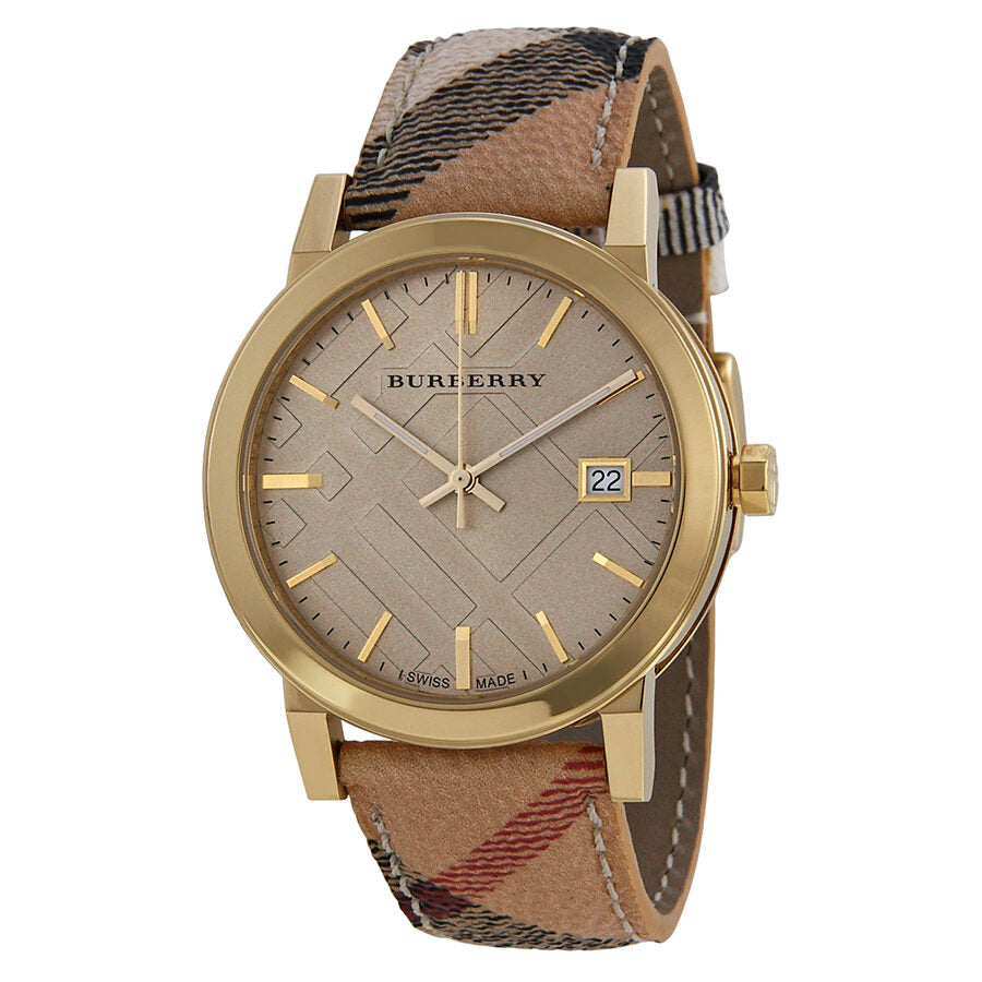 Burberry The City Champagne Dial Haymarket Check Strap Unisex Watch BU9026