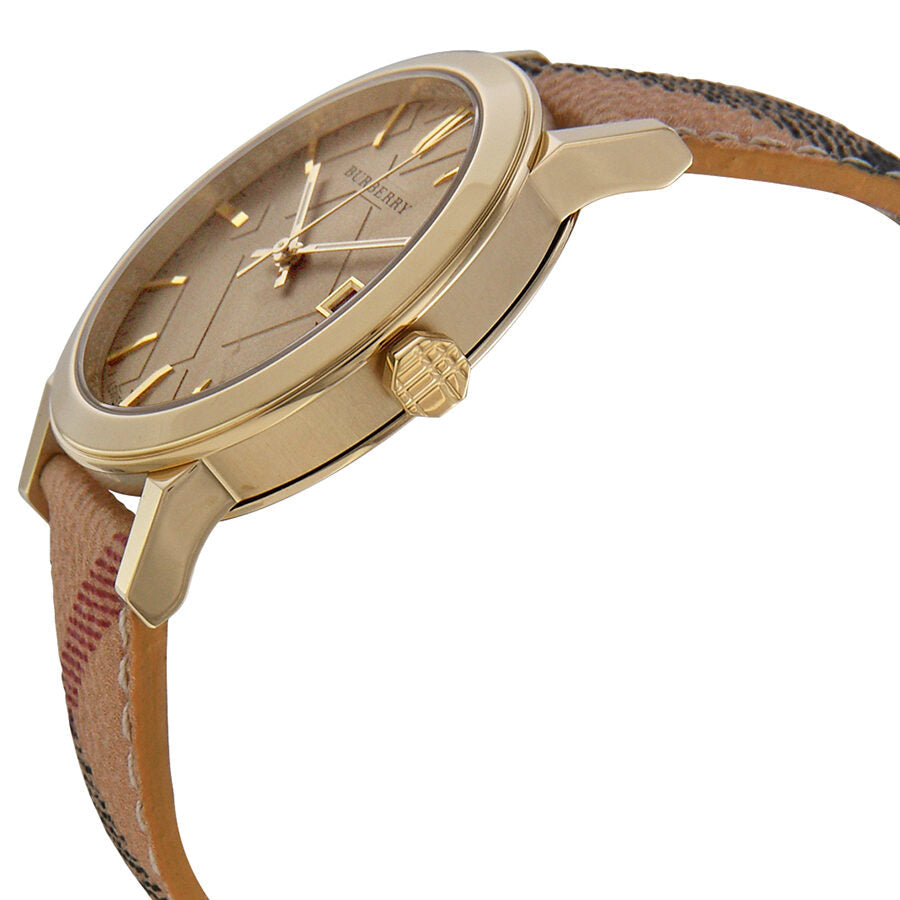 Burberry The City Champagne Dial Haymarket Check Strap Unisex Watch BU9026