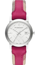 Burberry The City White Dial Haymarket Pink Leather Strap Watch for Women - BU9149