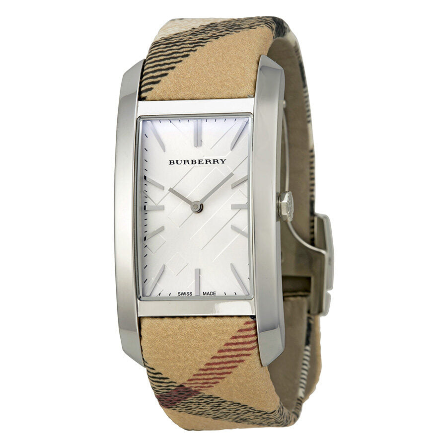 Burberry The Pioneer Silver Check-stamped Dial Haymarket Check Ladies Watch BU9406 - The Watches Men & CO