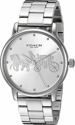 Coach Grand women's stainless steel watch with silver dial and horse carriage design