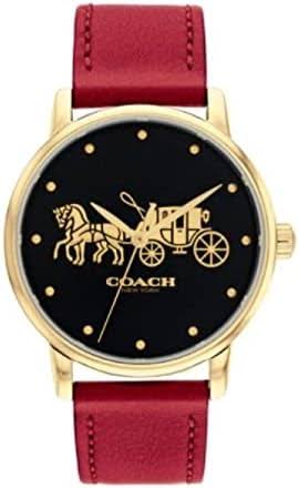 COACH GRAND BLACK LOGO DIAL RED LEATHER STRAP 36MM WOMEN'S WATCH - 14503848