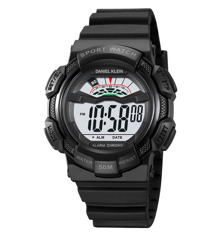 Daniel Klein DK.2153-3 digital sports watch with black silicone strap and LCD display