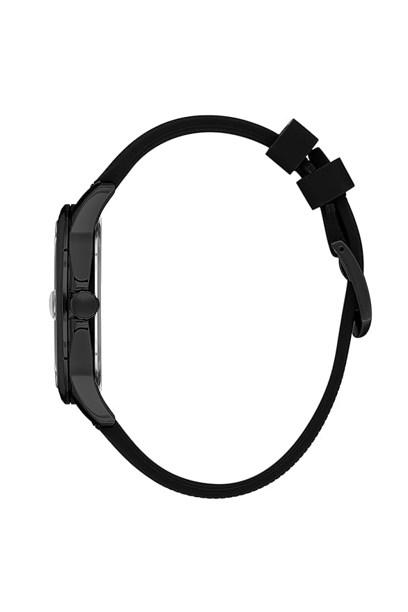 Side view of Daniel Klein Premium watch with black silicone strap and case