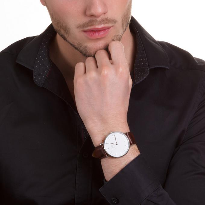 Daniel Wellington Bristol 40mm White Dial Brown Genuine Leather Men's Watch - DW00100023