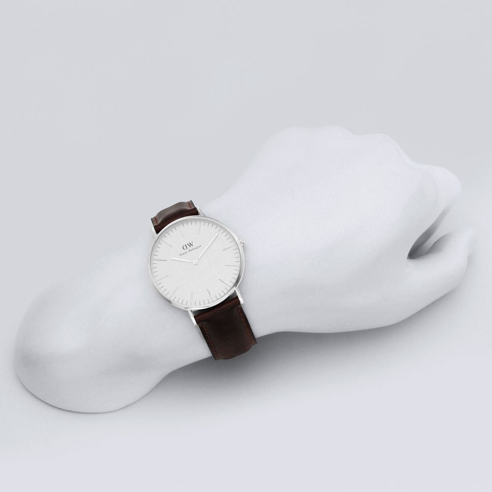 Daniel Wellington Bristol 40mm White Dial Brown Genuine Leather Men's Watch - DW00100023