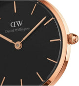 Daniel Wellington Petite Bristol 28mm Watch - Black Dial, Rose Gold Case, Brown Leather Strap - DW00100221