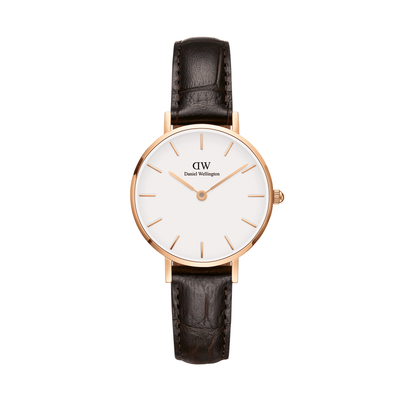 Daniel Wellington Petite York 32mm Watch - Eggshell White Dial, Rose Gold Case, Dark Brown Leather Strap - DW00100232